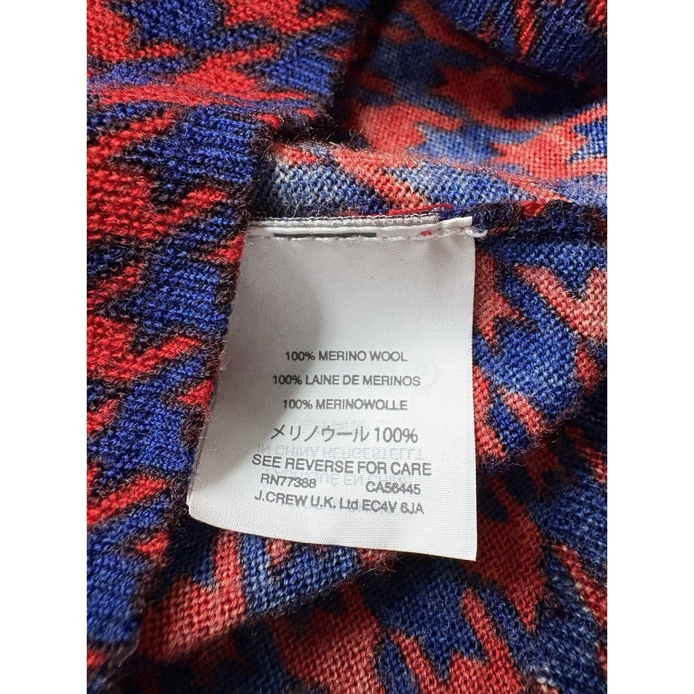 J. Crew Sweater Women's Small 100% Merino Wool Tippi Blue Red Houndstooth F8262 - Picture 7 of 9